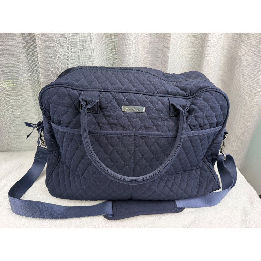 Vera Bradley Navy Blue Quilted Cotton Duffel Travel Bag Weekender overnight bag